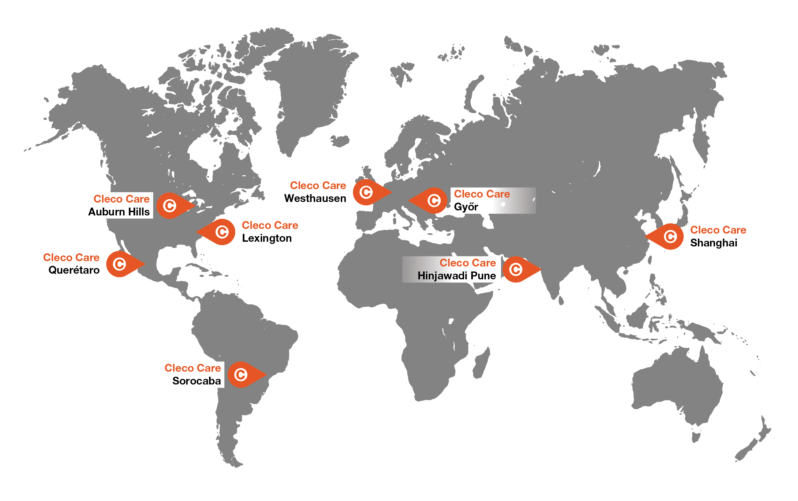 map showing cleco global service centers